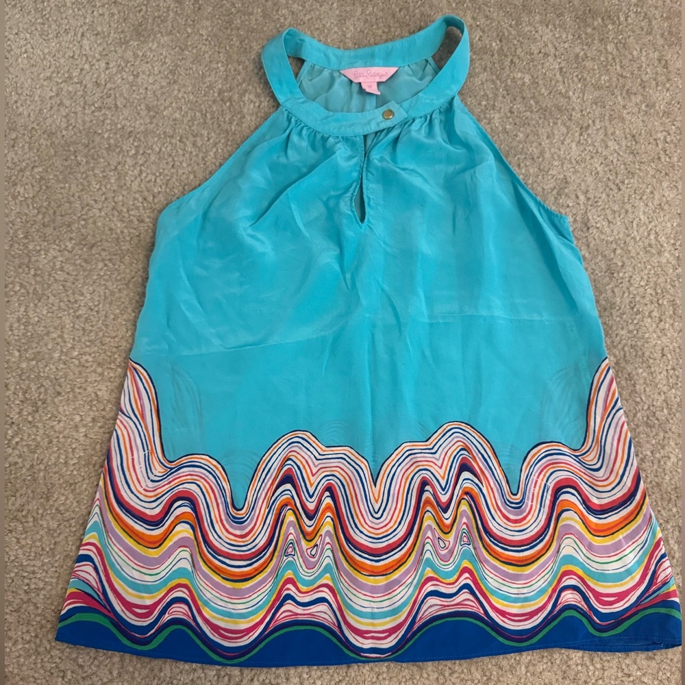 Lilly Pulitzer Silk Halter Tank Shorely Blue size XS